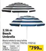 Builders Warehouse 2.56m Beach Umbrella Black/White & Navy/White (770221,770224,770216,770214)-Each offer