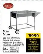 Builders Warehouse Chef Stainless Steel Braai Drum 600mm x 900mm 412978 offer