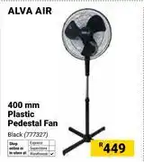 Builders Warehouse Alva Air 400mm Plastic Black Pedestal Fan 777327 offer