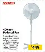 Builders Warehouse Goldair 400mm Pedestal Fan 132770 offer