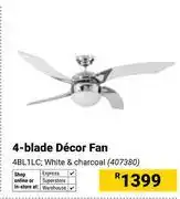 Builders Warehouse 4-Blade Decor White & Charcoal Fan 4BL1LC offer