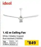 Builders Warehouse Ideal 1.42m 3 Blades White Ceiling Fan 143036 offer
