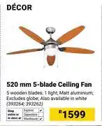 Builders Warehouse Decor 520mm 5-Blade Ceiling Fan 393264 393262 offer