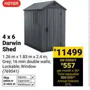 Builders Warehouse Keter 4 x 6 Darwin Shed 1.26m x 1.83m x 2.4m 769041 offer
