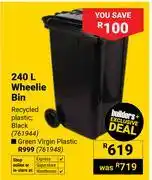 Builders Warehouse 240Ltr Wheelie Bin (Recycled Plastic Black) 761944 offer