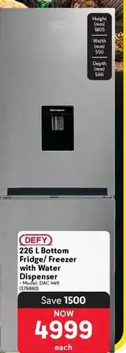Makro DEFY 226 L Bottom Fridge/Freezer with Water Dispenser offer