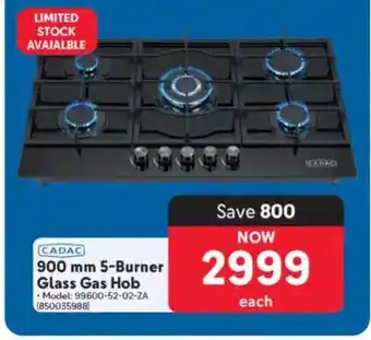 Makro CADAC 900 mm 5-Burner Glass Gas Hob offer