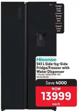 Makro Hisense 541 L Side-by-Side Fridge/Freezer with Water Dispenser offer