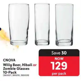 Makro CNOVA Willy Beer, Hiball or Zombie Glasses 10-Pack offer