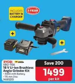 Makro RYOBI XBG-115K 18 V Li-ion Brushless Angle Grinder Kit offer