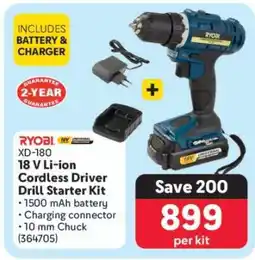 Makro RYOBI XD-180 18 V Li-ion Cordless Driver Drill Starter Kit offer