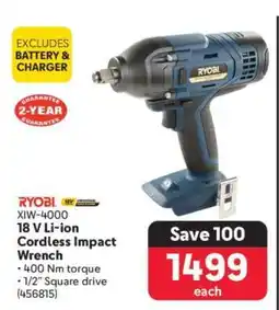 Makro RYOBI XIW-4000 18 V Li-ion Cordless Impact Wrench offer