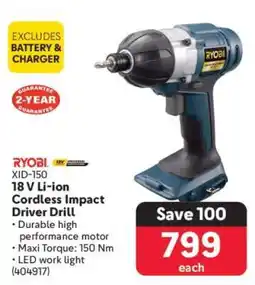 Makro RYOBI XID-150 18 V Li-ion Cordless Impact Driver Drill offer