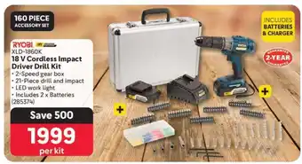Makro RYOBI XLD-1860K 18 V Cordless Impact Driver Drill Kit offer