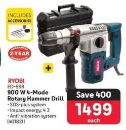 Makro RYOBI ED-938 900 W 4-Mode Rotary Hammer Drill offer