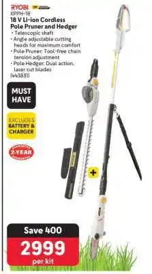 Makro RYOBI XPPH-18 18 V Li-ion Cordless Pole Pruner and Hedger offer