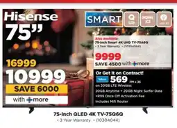 HiFi Corp Hisense 75 QLED 4K TV-75Q6G offer