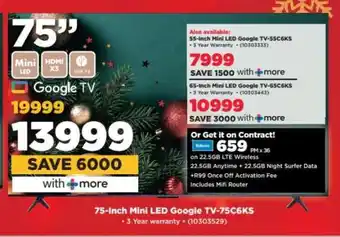 HiFi Corp 75-Inch Mini LED Google TV-75C6KS offer