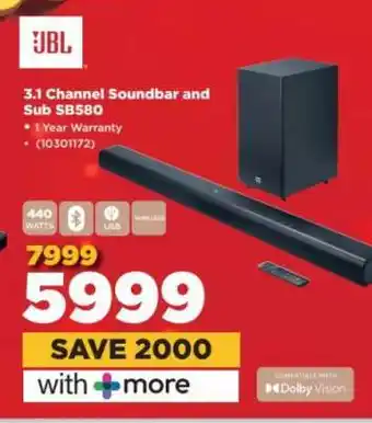 HiFi Corp JBL 3.1 Channel Soundbar and Sub SB580 offer