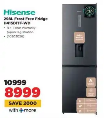 HiFi Corp Hisense 298L Frost Free Fridge H415BITF-WD offer