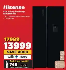 HiFi Corp Hisense 541L Side By Side Fridge H680SMIB-WD offer