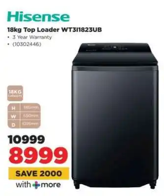 HiFi Corp Hisense 18kg Top Loader WT31I823UB offer