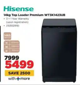 HiFi Corp Hisense 14kg Top Loader Premium WT3K1423UB offer