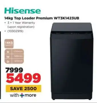 HiFi Corp Hisense 14kg Top Loader Premium WT3K1423UB offer