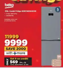 HiFi Corp Beko 316L Combi Fridge B3RCNE364HXB offer