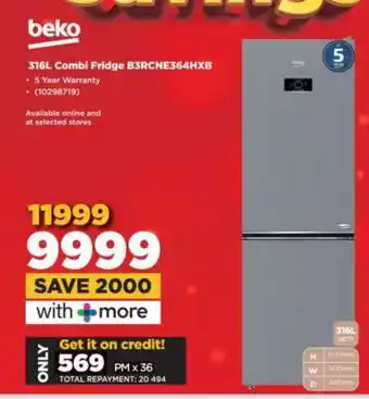 HiFi Corp Beko 316L Combi Fridge B3RCNE364HXB offer