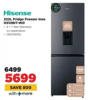 HiFi Corp Hisense 222L Fridge Freezer Inox H310BIT-WD offer
