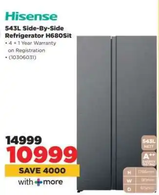 HiFi Corp Hisense 543L Side-By-Side Refrigerator H680SIT offer