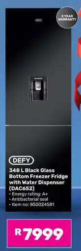 Game DEFY 348 L Black Glass Bottom Freezer Fridge with Water Dispenser (DAC652) offer