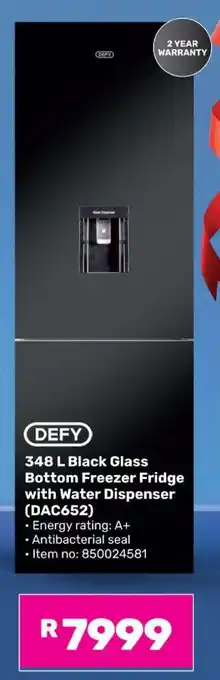 Game DEFY 348 L Black Glass Bottom Freezer Fridge with Water Dispenser (DAC652) offer