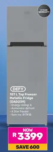 Game DEFY 157 L Top Freezer Metallic Fridge (DAD239) offer