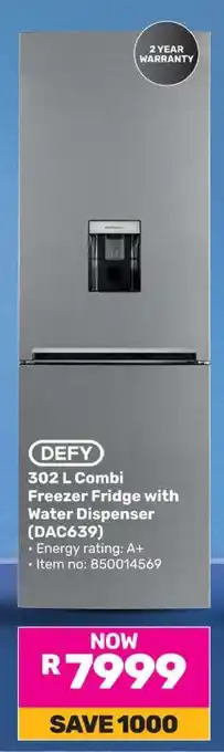 Game DEFY 302 L Combi Freezer Fridge with Water Dispenser (DAC639) offer