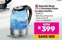 Game Bennett Read 1.7 L Classique Glass Cordless Kettle offer