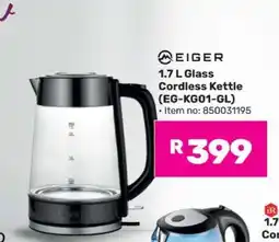 Game Eiger 1.7 L Glass Cordless Kettle offer