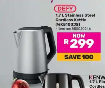 Game DEFY 1.7 L Stainless Steel Cordless Kettle (WK5100JS) offer