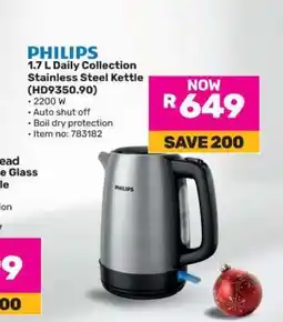 Game PHILIPS 1.7 L Daily Collection Stainless Steel Kettle (HD9350.90) offer