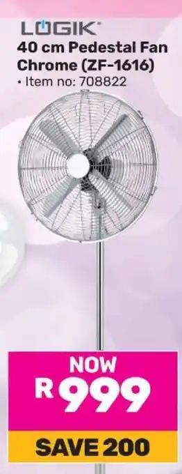 Game LÖGIK 40 cm Pedestal Fan Chrome (ZF-1616) offer