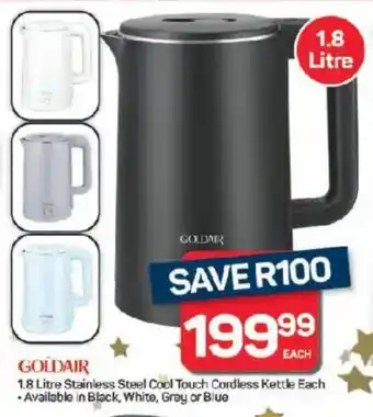 Pick n Pay Hypermarket GOLDAIR Stainless Steel Cool Touch Cordless Kettle offer