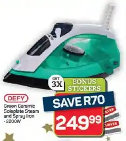 Pick n Pay Hypermarket DEFY Green Ceramic Soleplate Steam and Spray Iron offer