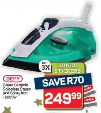 Pick n Pay Hypermarket DEFY Green Ceramic Soleplate Steam and Spray Iron offer