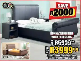 Donna sleigh bed with pedestals