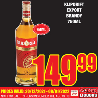 Boxer Klipdrift Export Brandy 750ml offer
