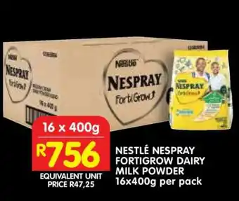 Shoprite NESTLÉ NESPRAY FORTIGROW DAIRY MILK POWDER 16x400g per pack offer