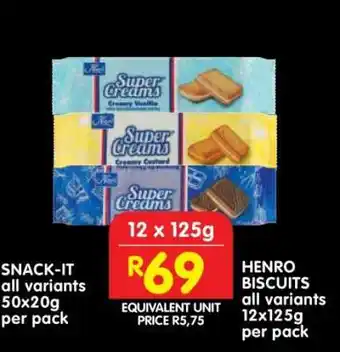Shoprite HENRO BISCUITS all variants 12x125g per pack offer