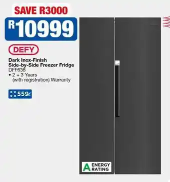 OK Furniture DEFY Dark Inox-Finish Side-by-Side Freezer Fridge offer