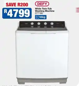 OK Furniture DEFY White Twin-Tub Washing Machine DTT180 offer